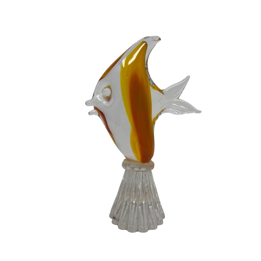 Vintage Murano Style Art Glass Angelfish Figurine Yellow Orange Clear Sculpture